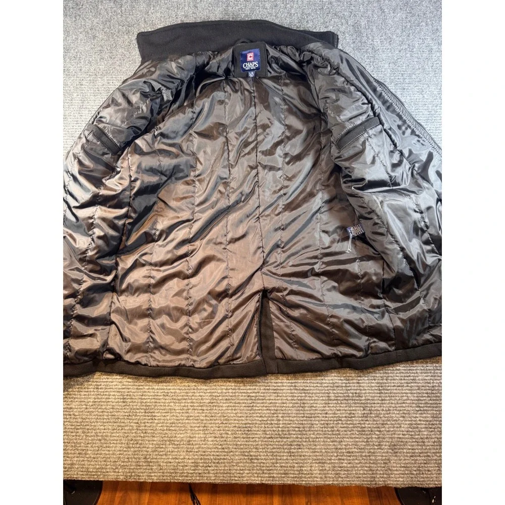 Chaps Mens Black Wool Blend‎ Walking Coat Jacket L/G Button Front Zip Up